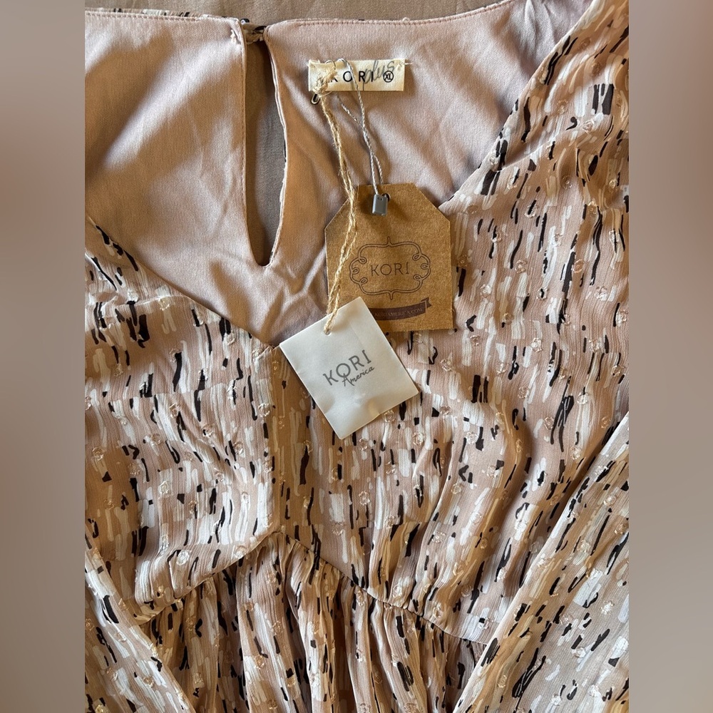 Kori America Gold Metallic Clip Dot Babydoll Dress XL Abstract Print PB7728 NEW - Picture 2 of 8